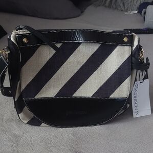 JW Anderson Black and Cream Diagonal Stripe Crossbody Bag